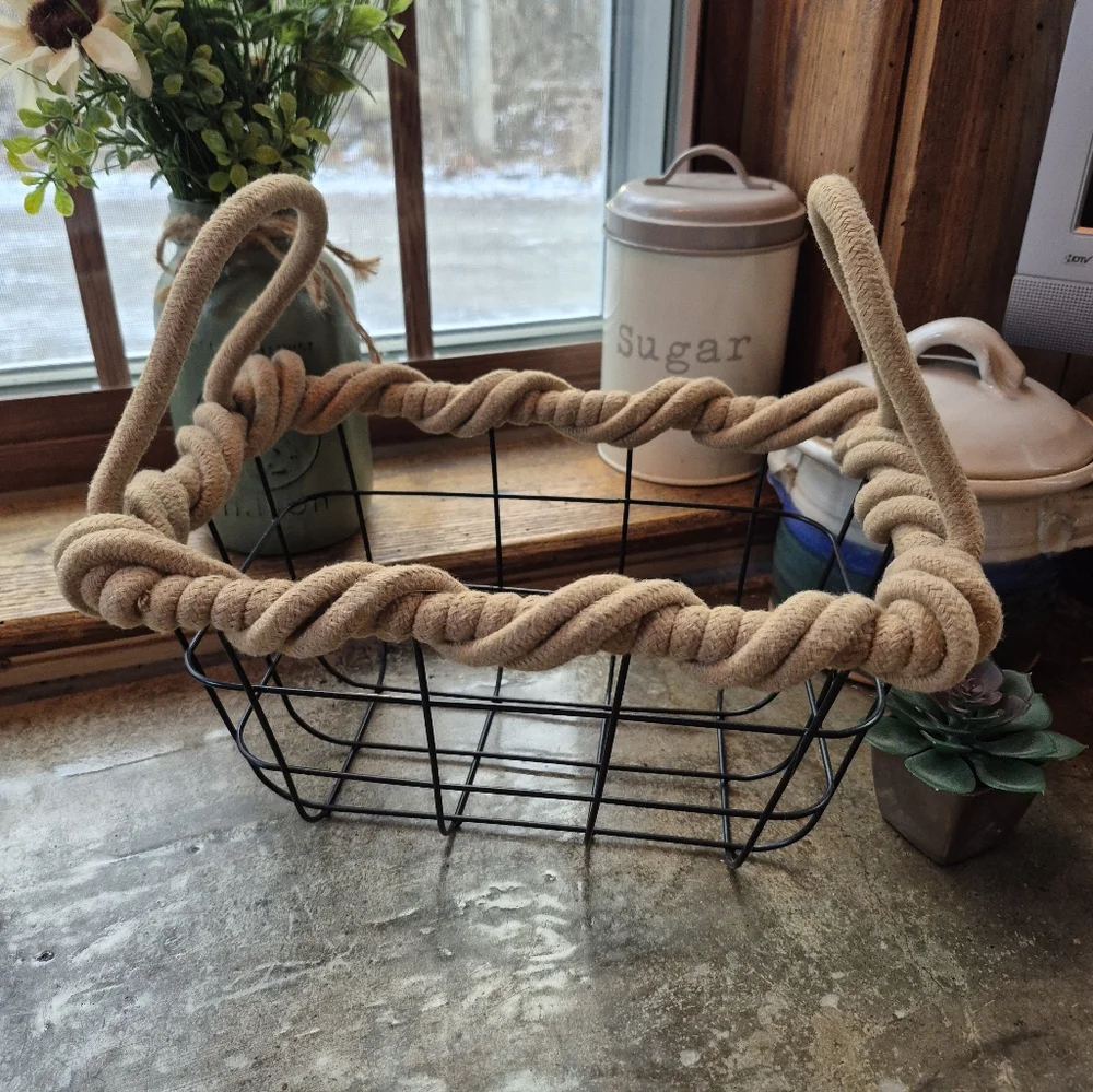 ❤️‍🔥 Metal Rectangle Decor Storage Basket Twisted Rope Handles